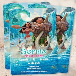 Carte d'invitation anniversaire à personnaliser sur le thème Vaiana - Princesse Moana - Disney image 6
