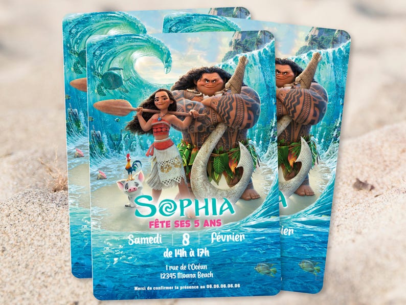Carte d'invitation anniversaire à personnaliser sur le thème Vaiana - Princesse Moana - Disney image 6