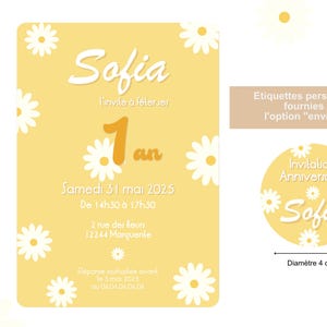 Carte d'invitation anniversaire à personnaliser sur le thème Marguerite / Thème floral - Faire-part anniversaire ou baptême image 3