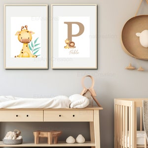 Set d'affiches personnalisées pour décoration chambre enfant / cadeau naissance Prénom & Animaux de la Savane Lion, Girafe, Tigre, Zèbre image 7