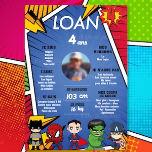 Póster de cumpleaños para personalizar con el tema de Superhéroes.