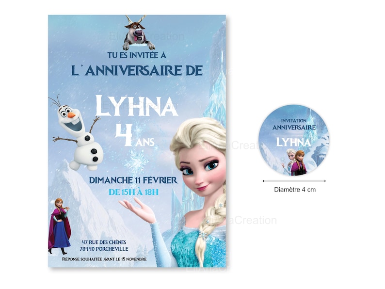 Carte d'invitation anniversaire à personnaliser sur le thème Reine des Neiges image 3
