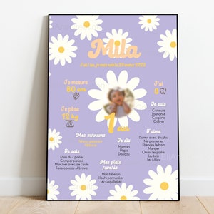 Cartel de cumpleaños para personalizar - tema flor / margarita / primavera - cumpleaños personalizado imagen 6