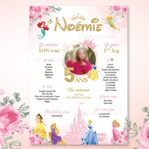 Póster de cumpleaños personalizado con el tema de las Princesas Disney - Póster para personalizar