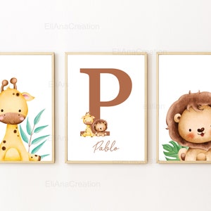 Set d'affiches personnalisées pour décoration chambre enfant / cadeau naissance Prénom & Animaux de la Savane Lion, Girafe, Tigre, Zèbre image 5