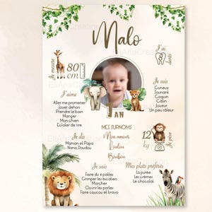 Personalized birthday or baptism poster - Jungle theme - Safari - Wild animals