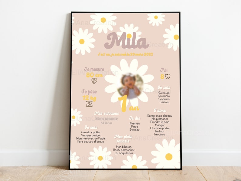 Cartel de cumpleaños para personalizar - tema flor / margarita / primavera - cumpleaños personalizado imagen 5
