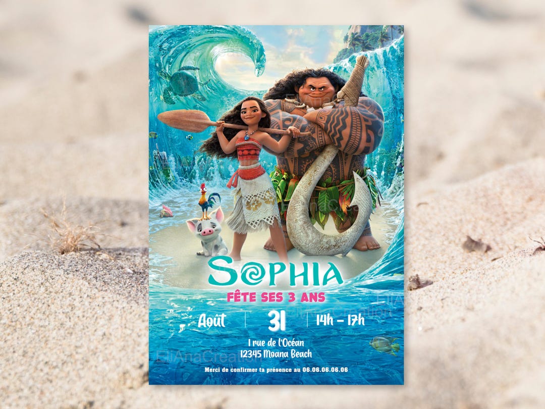 Personalized Birthday Invitation Card on the Theme of Vaiana Princess