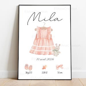 Cartel de nacimiento personalizado - Cartel de nombre - Decoración para la habitación del bebé o regalo de nacimiento - Impreso o digital