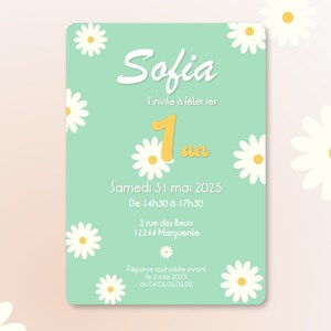 Carte d'invitation anniversaire à personnaliser sur le thème Marguerite / Thème floral - Faire-part anniversaire ou baptême image 8
