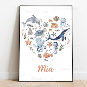 Cartel de nacimiento personalizado - Tema Universo Marino / Océano - Decoración de la habitación del bebé o regalo de nacimiento imagen 8