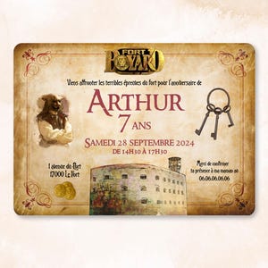 Carte d'invitation anniversaire à personnaliser sur le thème Fort Boyard / Faire-part anniversaire