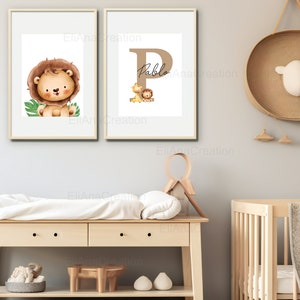 Set d'affiches personnalisées pour décoration chambre enfant / cadeau naissance Prénom & Animaux de la Savane Lion, Girafe, Tigre, Zèbre image 6