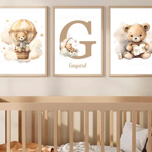 Set of personalized posters for children's room decoration / gift - First name and Bear, Teddy bear, Teddy bear, stars - Poster