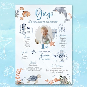Personalisiertes Geburtstags- oder Taufplakat - Thema Meer / Ozean - Meereswelt & Meerestiere