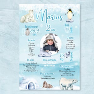 Póster de cumpleaños o bautizo para personalizar con el tema Témpanos de hielo y animales de los témpanos de hielo.