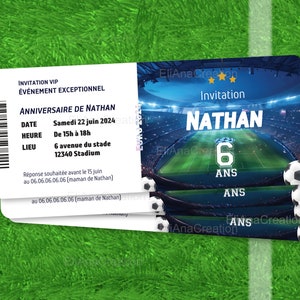 Carte d'invitation anniversaire à personnaliser - thème Football - Foot - Soccer / Faire-part anniversaire. image 2