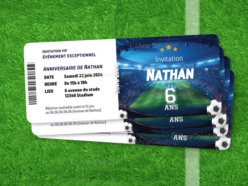 Carte d'invitation anniversaire à personnaliser - thème Football - Foot - Soccer / Faire-part anniversaire. image 2