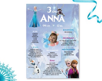 Póster de cumpleaños personalizado con el tema Reina de las Nieves