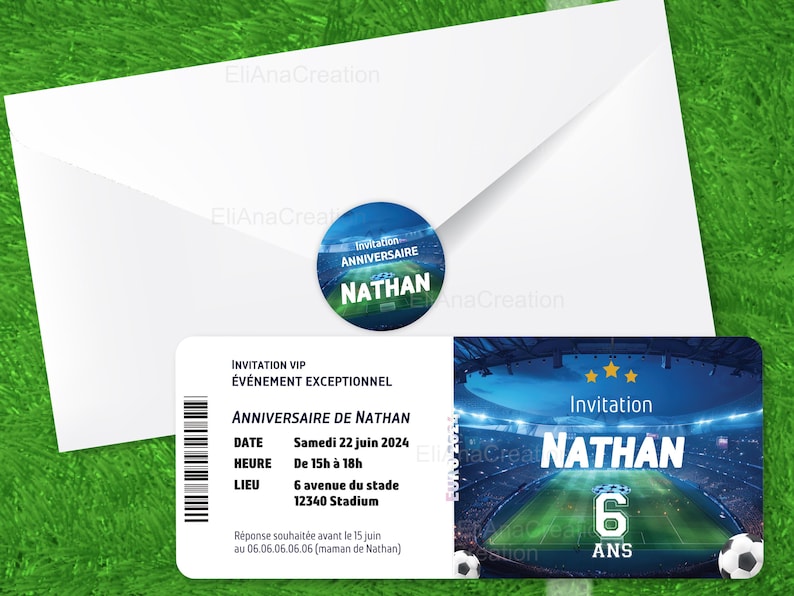 Carte d'invitation anniversaire à personnaliser - thème Football - Foot - Soccer / Faire-part anniversaire. image 3
