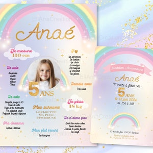 Carte d'invitation anniversaire à personnaliser sur le thème Arc-en-Ciel, étoiles, couleurs pastel / Faire-part anniversaire image 8