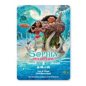 Carte d'invitation anniversaire à personnaliser sur le thème Vaiana - Princesse Moana - Disney image 5