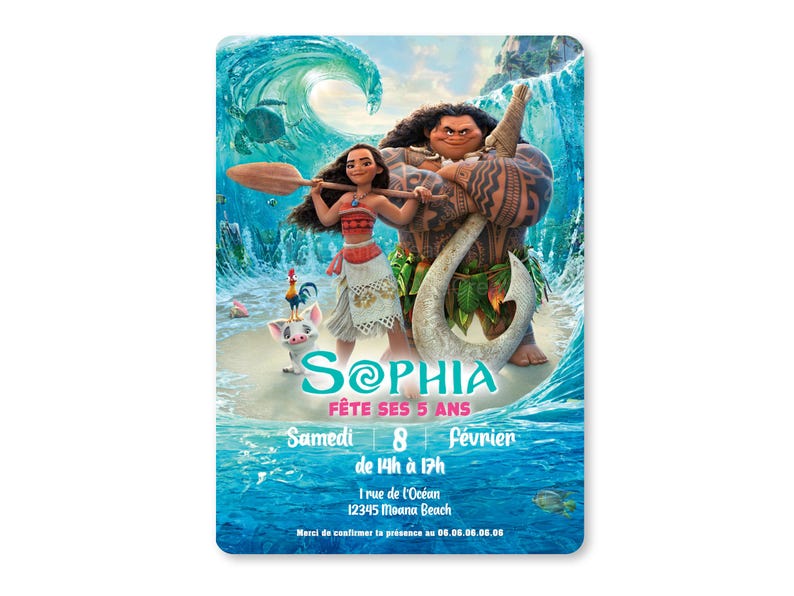 Carte d'invitation anniversaire à personnaliser sur le thème Vaiana - Princesse Moana - Disney image 5