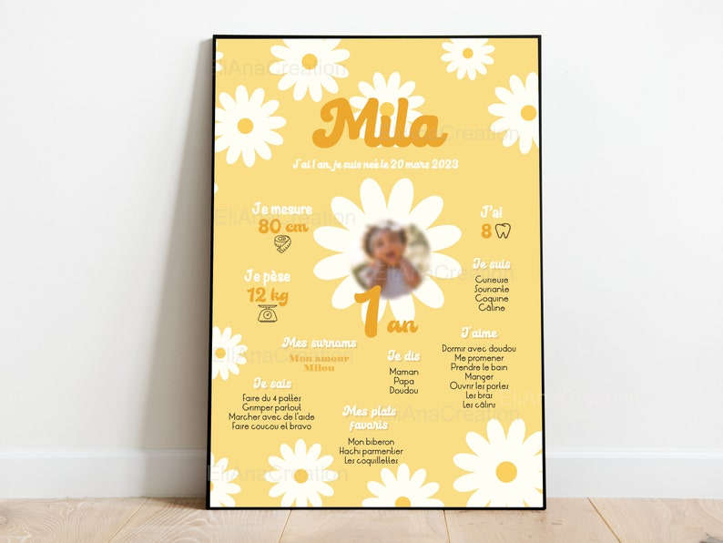 Cartel de cumpleaños para personalizar - tema flor / margarita / primavera - cumpleaños personalizado imagen 2