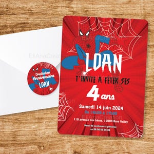Carte d'invitation anniversaire à personnaliser sur le thème Spiderman, Super Héro / Faire-part anniversaire.