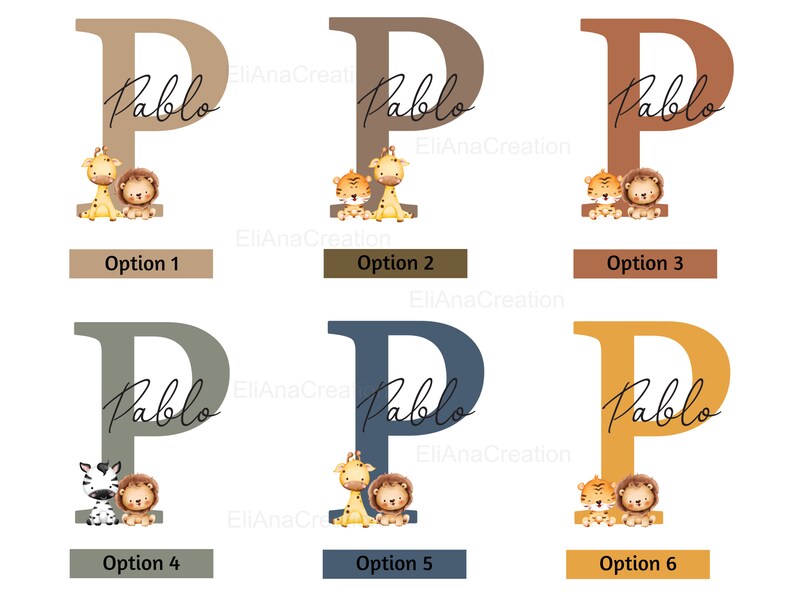Set d'affiches personnalisées pour décoration chambre enfant / cadeau naissance Prénom & Animaux de la Savane Lion, Girafe, Tigre, Zèbre image 9