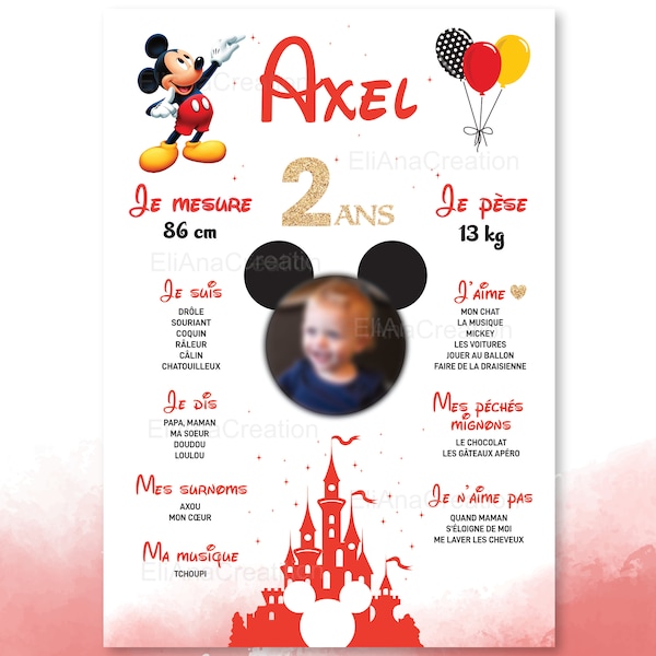 Affiche anniversaire personnalisée sur le thème Mickey - Disney