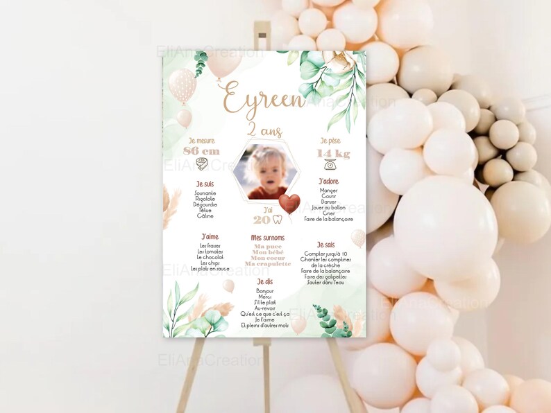 Cartel de cumpleaños o bautismo para personalizar - Tema Boho / Flores / Campo - cumpleaños personalizado - imagen 4