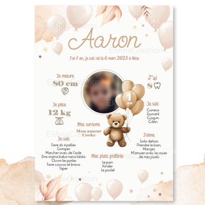 Personalized birthday or baptism poster - Teddy bear theme