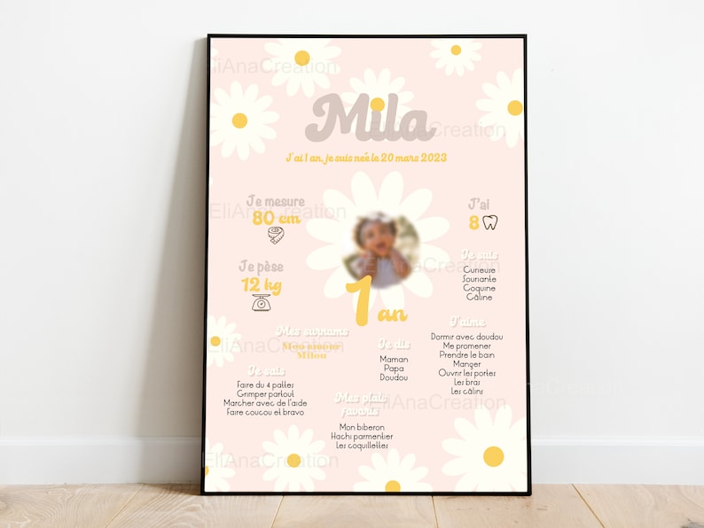 Cartel de cumpleaños para personalizar - tema flor / margarita / primavera - cumpleaños personalizado imagen 4