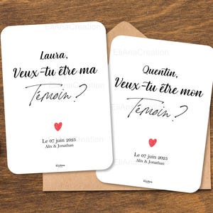 Carte demande Témoin à personnaliser : Veux-tu être mon / ma Témoin - Annonce originale pour être demoiselle d'honneur & garçon d'honneur image 4