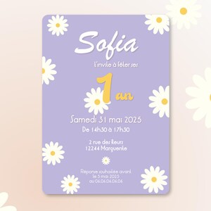 Carte d'invitation anniversaire à personnaliser sur le thème Marguerite / Thème floral - Faire-part anniversaire ou baptême image 7
