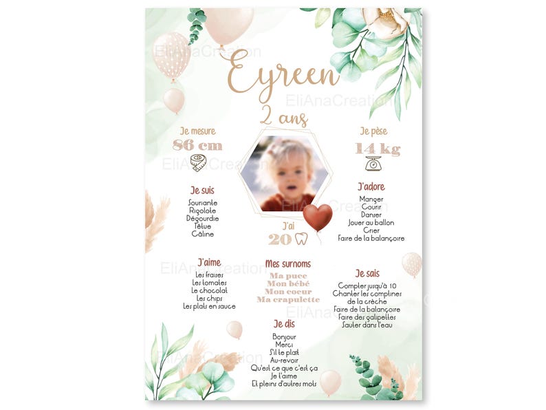 Cartel de cumpleaños o bautismo para personalizar - Tema Boho / Flores / Campo - cumpleaños personalizado - imagen 5