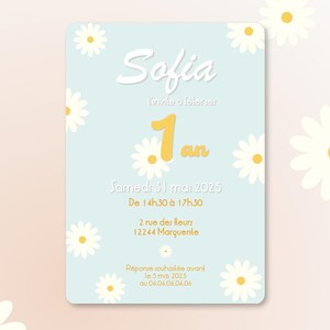 Carte d'invitation anniversaire à personnaliser sur le thème Marguerite / Thème floral - Faire-part anniversaire ou baptême image 9