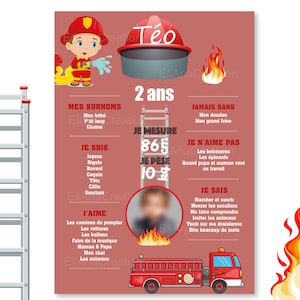 Personalized birthday poster on the theme of Firefighters - Poster to personalize