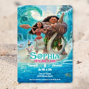 Carte d'invitation anniversaire à personnaliser sur le thème Vaiana - Princesse Moana - Disney