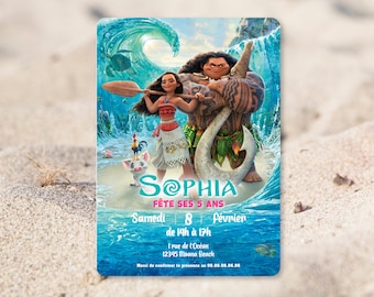 Personalisierte Geburtstagseinladungskarte zum Thema Vaiana - Prinzessin Moana - Disney