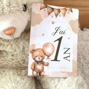 Cartes étapes bébé - Première année bébé - Mois anniversaires de la 1ère année - Cartes évolution de bébé - thème Ourson image 7