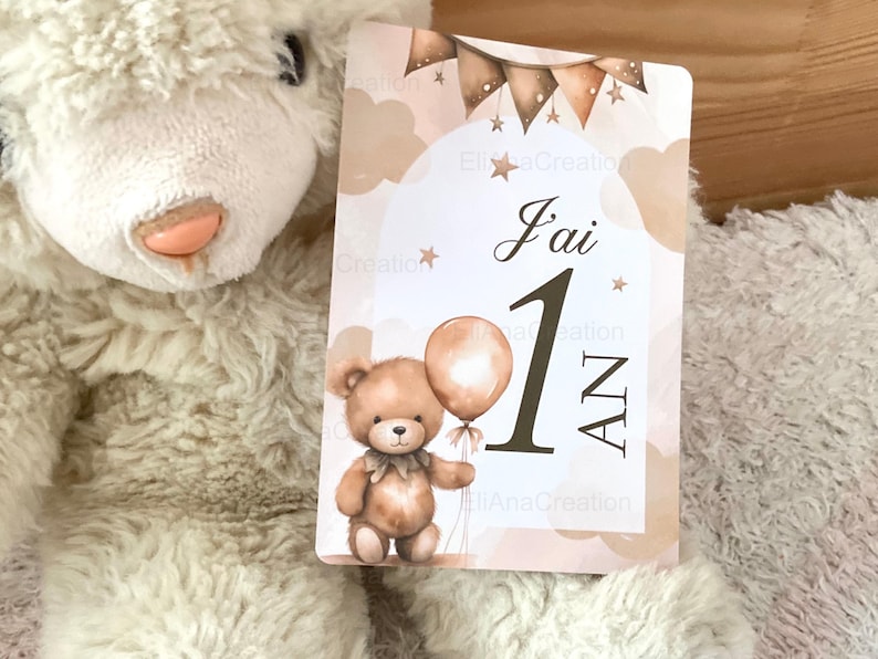 Cartes étapes bébé - Première année bébé - Mois anniversaires de la 1ère année - Cartes évolution de bébé - thème Ourson image 7