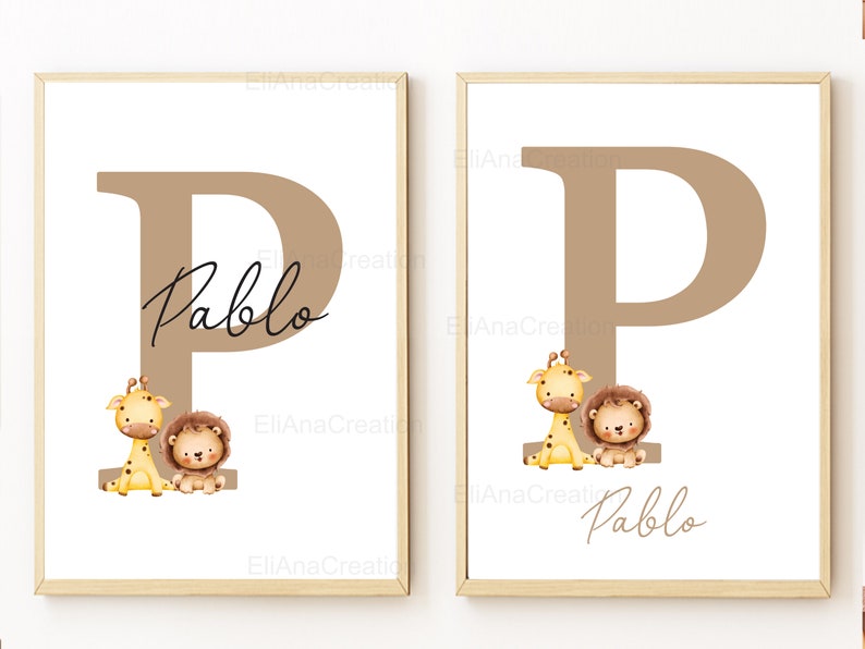 Set d'affiches personnalisées pour décoration chambre enfant / cadeau naissance Prénom & Animaux de la Savane Lion, Girafe, Tigre, Zèbre image 8
