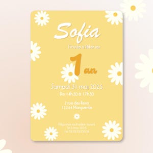 Carte d'invitation anniversaire à personnaliser sur le thème Marguerite / Thème floral - Faire-part anniversaire ou baptême image 5