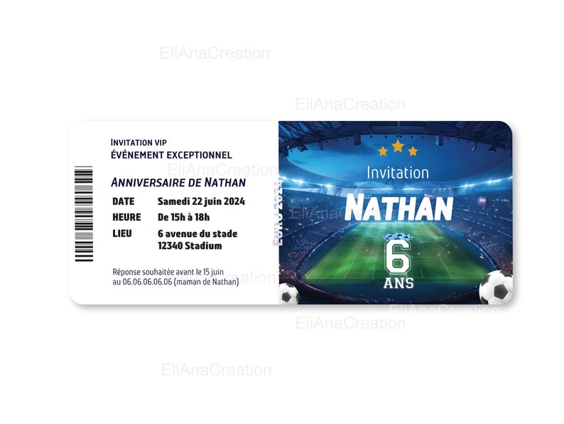 Carte d'invitation anniversaire à personnaliser - thème Football - Foot - Soccer / Faire-part anniversaire. image 5