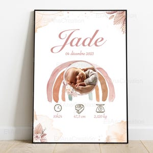 Personalized Birth Poster - Boho Rainbow & Flowers - First Name Poster - Baby Room Decoration - Print or Digital