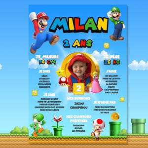 Verjaardagsposter om te personaliseren met het thema Super Mario Bros - Gepersonaliseerde verjaardagsposter