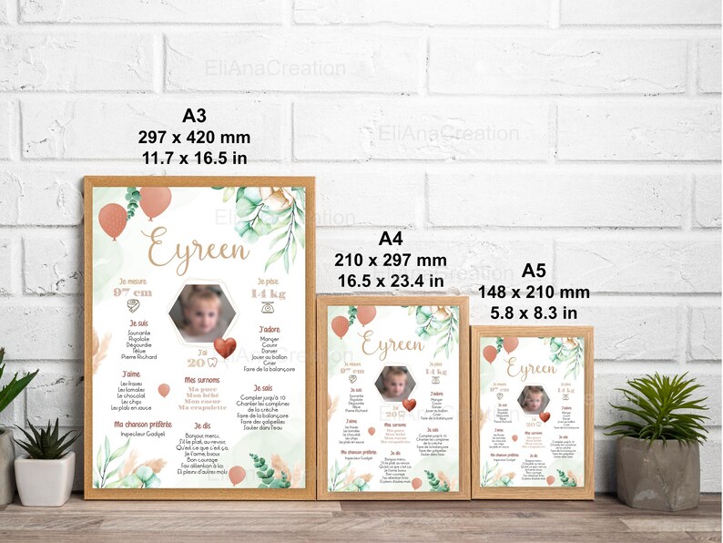 Cartel de cumpleaños o bautismo para personalizar - Tema Boho / Flores / Campo - cumpleaños personalizado - imagen 7
