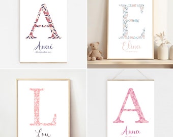Affiche Prénom personnalisée pour décoration chambre enfant / cadeau de naissance - Thème Liberty